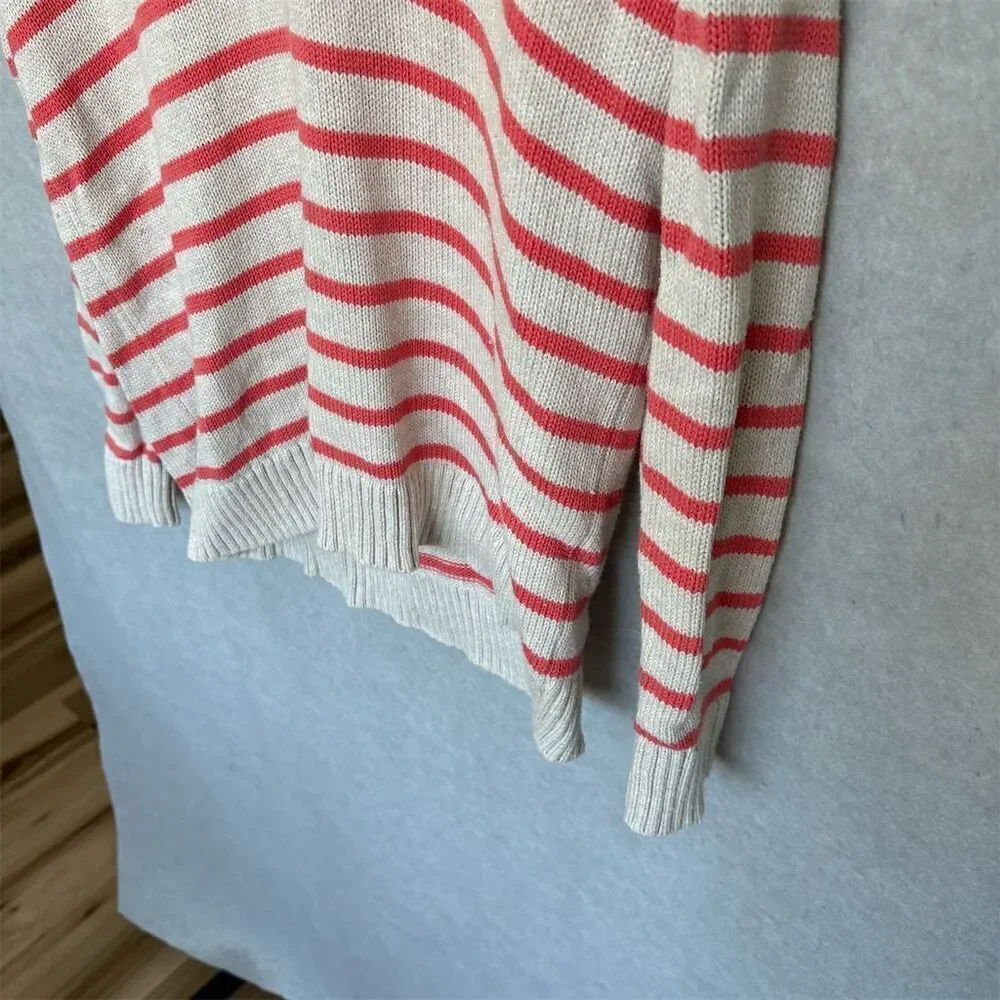 Talbots Women's Petite Striped V-Neck Hoodie Sweater Size M
